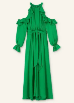 Silk Exposed Shoulder Maxi Dress + Belt