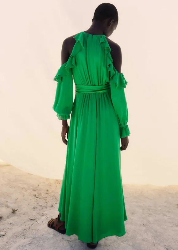 Silk Exposed Shoulder Maxi Dress + Belt