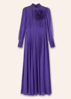 Silk Full-Length Dress With Corsage + Belt