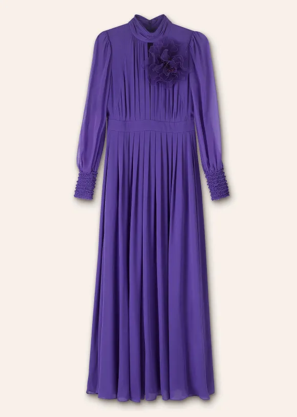 Silk Full-Length Dress With Corsage + Belt