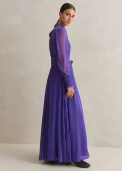 Silk Full-Length Dress With Corsage + Belt