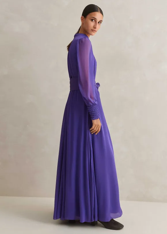 Silk Full-Length Dress With Corsage + Belt