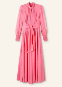 Silk Full-Length Dress With Corsage + Belt