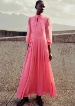 Silk Full-Length Dress With Corsage + Belt