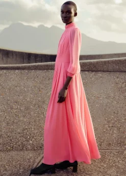 Silk Full-Length Dress With Corsage + Belt