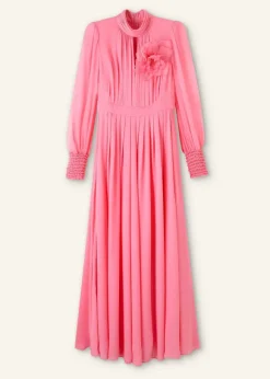 Silk Full-Length Dress With Corsage + Belt