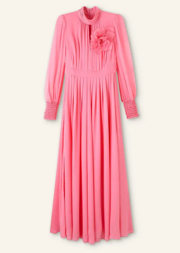 Silk Full-Length Dress With Corsage + Belt