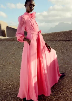 Silk Full-Length Dress With Corsage + Belt