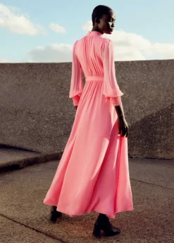 Silk Full-Length Dress With Corsage + Belt