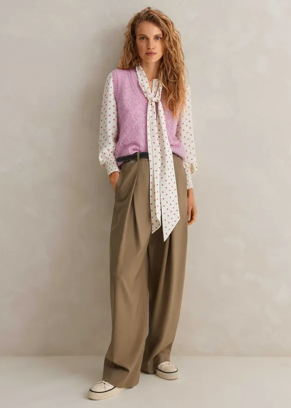 Silk Halo Spot Print Pussybow Blouse