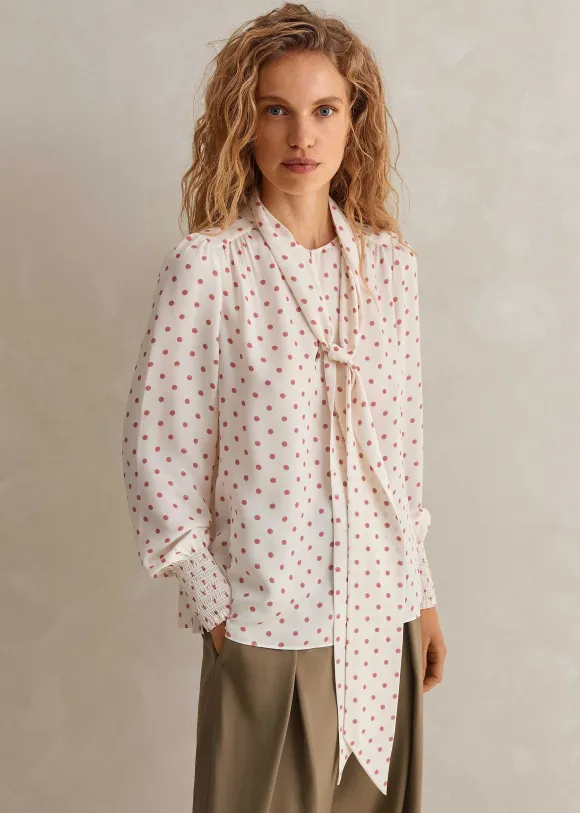 Silk Halo Spot Print Pussybow Blouse
