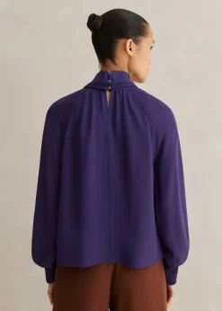 Silk High Neck Raglan Sleeve Top