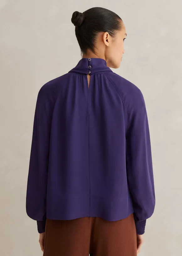 Silk High Neck Raglan Sleeve Top