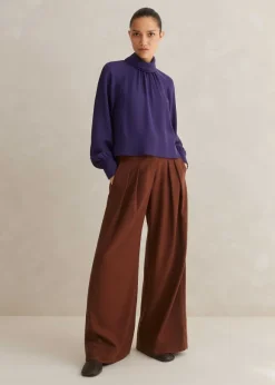 Silk High Neck Raglan Sleeve Top