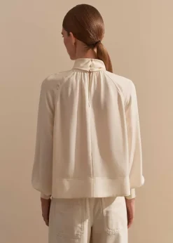Silk High Neck Raglan Sleeve Top