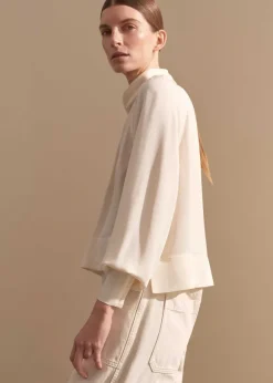 Silk High Neck Raglan Sleeve Top