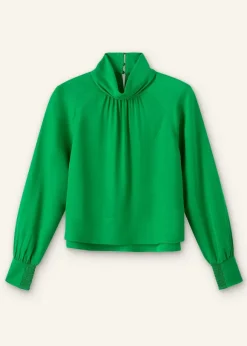 Silk High Neck Raglan Sleeve Top