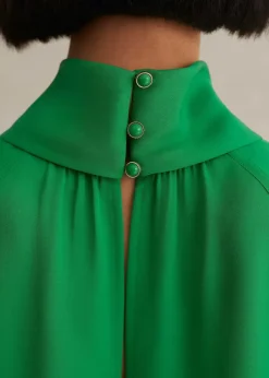 Silk High Neck Raglan Sleeve Top