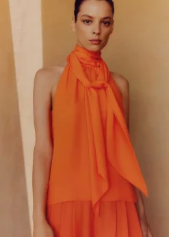 Silk Pussybow Halterneck Top