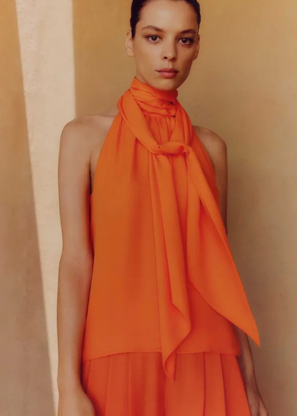 Silk Pussybow Halterneck Top