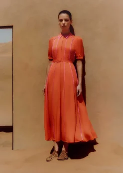Silk Short Sleeve Maxi Dress + Belt