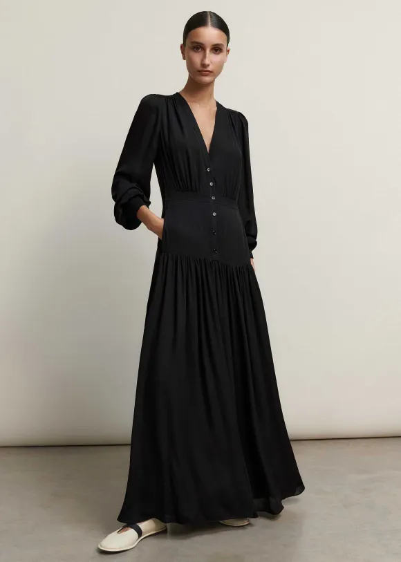 Silk Statement V-Neck Maxi Dress + Belt
