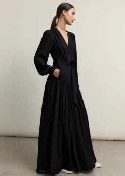 Silk Statement V-Neck Maxi Dress + Belt
