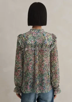 Silk-Blend Devor Confetti Print Blouse