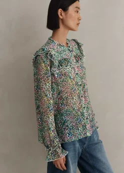 Silk-Blend Devor Confetti Print Blouse