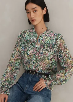 Silk-Blend Devor Confetti Print Blouse