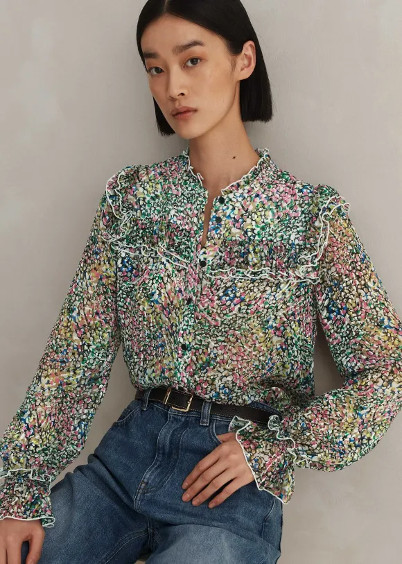 Silk-Blend Devor Confetti Print Blouse