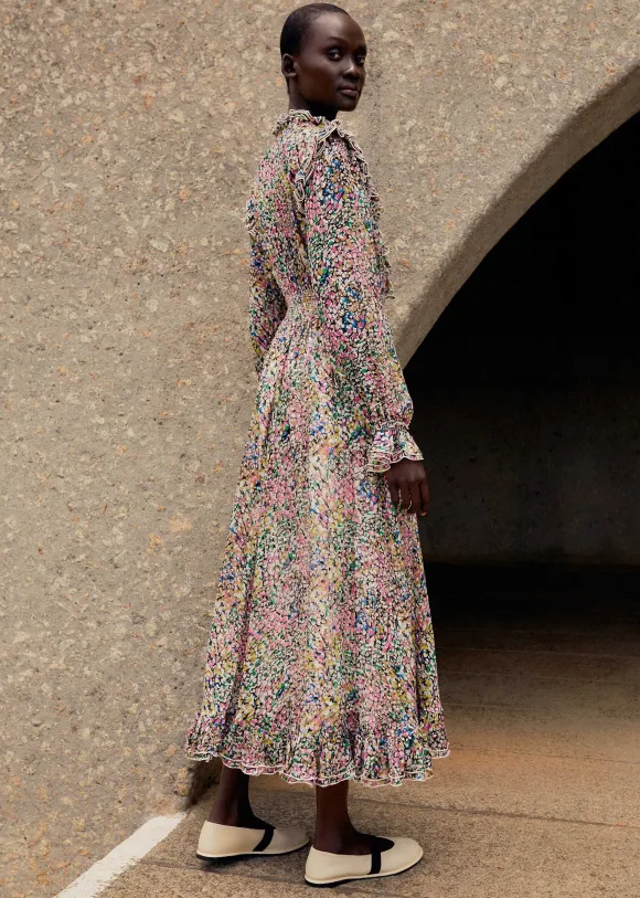 Silk-Blend Devor Confetti Print Maxi Dress
