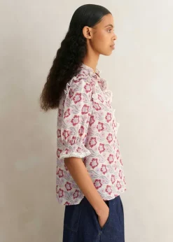 Silk-Blend Floral Swirl Print Top