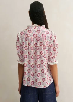 Silk-Blend Floral Swirl Print Top