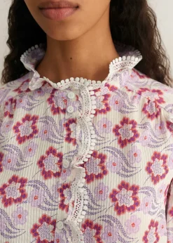 Silk-Blend Floral Swirl Print Top