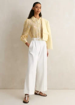 Silk-Linen Lace Print Balloon Sleeve Blouse