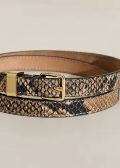 Skinny Snake-Embossed Leather Belt