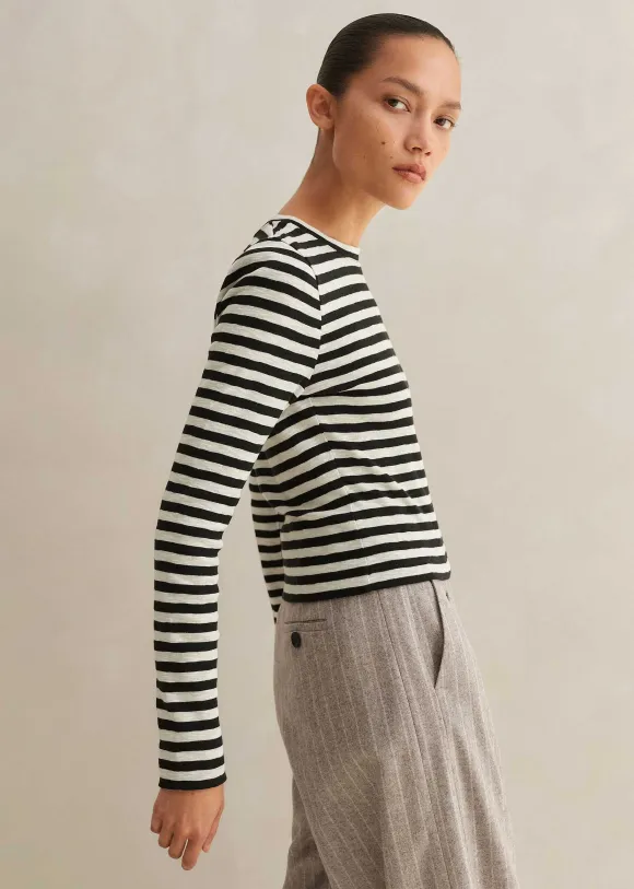 Slub Jersey Crop Stripe Crew Neck Top