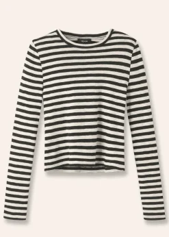 Slub Jersey Crop Stripe Crew Neck Top