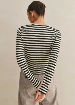 Slub Jersey Crop Stripe Crew Neck Top