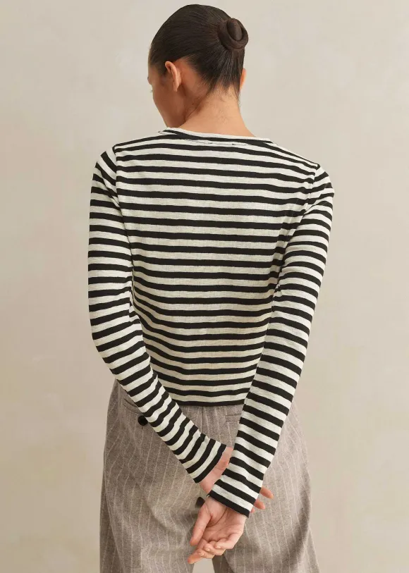 Slub Jersey Crop Stripe Crew Neck Top