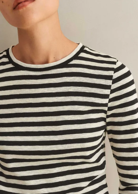 Slub Jersey Crop Stripe Crew Neck Top