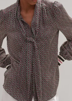 Star Flower Print Pussybow Blouse