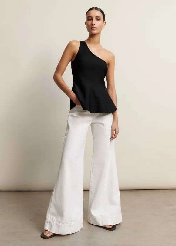 Structured One Shoulder Peplum Knit Top