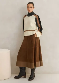 Suede Mix High-Waisted Midi Skirt