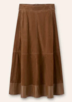 Suede Mix High-Waisted Midi Skirt