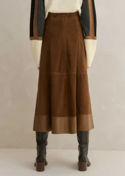 Suede Mix High-Waisted Midi Skirt