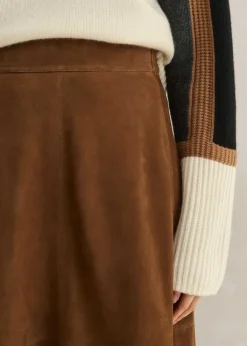 Suede Mix High-Waisted Midi Skirt
