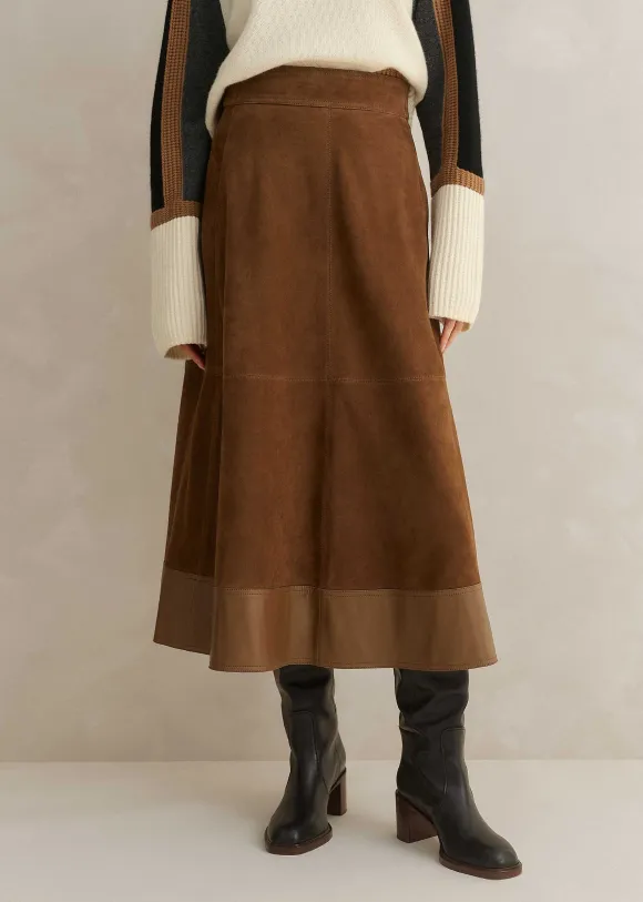Suede Mix High-Waisted Midi Skirt