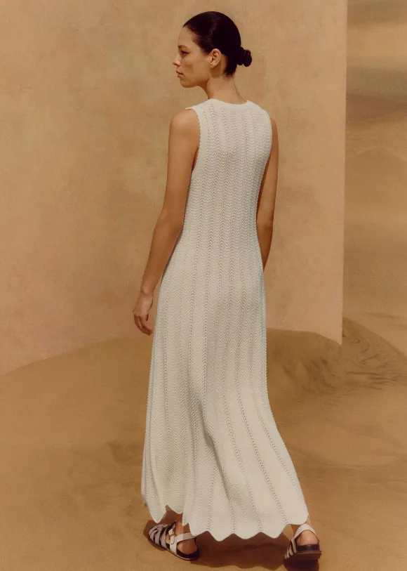 Textured Cotton Knit Scallop Maxi Dress